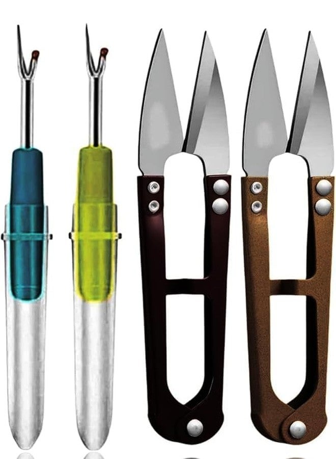 SANWALSA [Pack of 4-2 Thread Scissor & 2 Seam Ripper, Multicolor] Sewing Tool Kit | U-Shaped Yarn & Thread Cutter Scissors & Seam Ripper for Sewing - Image 1